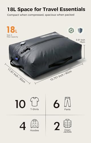 IKYWT 18L Reusable Waterproof Vacuum Seal Bags with Pump - Black 3-Pack