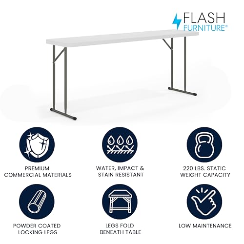 6 ft Plastic Folding Training Table - White, Waterproof, No Assembly