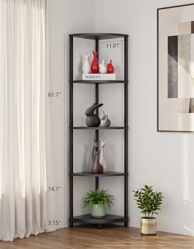 Black Corner Shelf with LED Light and Remote, 5-Tier Floor Display Shelf for Living Room & Bedroom