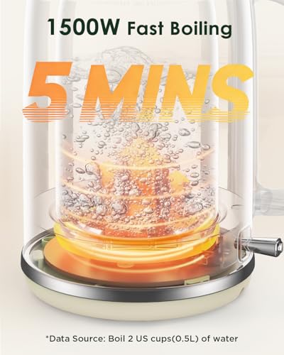 KOIOS 1.8L Beige Electric Kettle with Temperature Gauge, 1500W Fast Boil, Retro Style