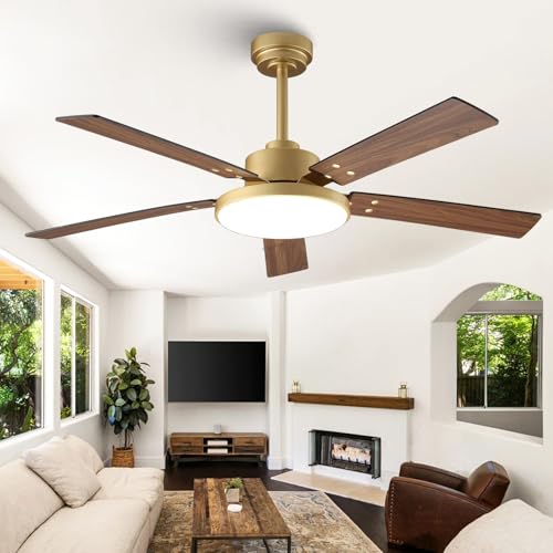 52 Inch Gold Ceiling Fan with Lights and Remote - Modern Sleek Design