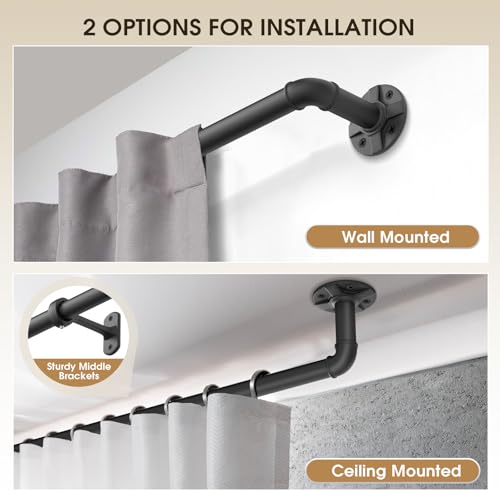 Adjustable Blackout Curtain Rod 66-120 Inch Wrap Around Heavy Duty Metal Rod - Modern Room Darkening Drapery for Windows & Dividers - Variation: 32-120 Inches