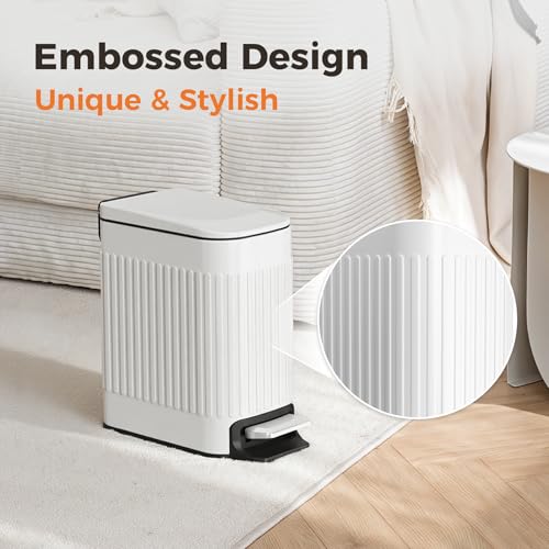 TrashAid White Slim Bathroom Trash Can with Lid & Soft Close, 1.6 Gallon