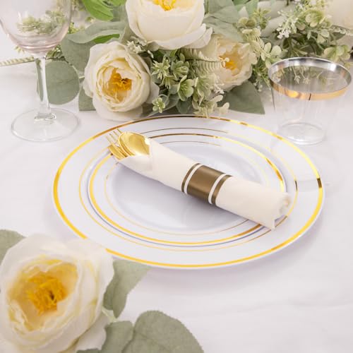 WELLIFE 210 Piece Gold Plastic Dinnerware Set, Include: 30 Dinner