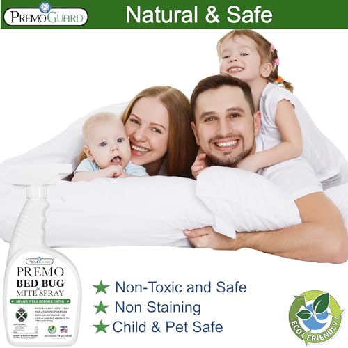 Premo Guard Bed Bug & Mite Killer Spray 24 Fl Oz - Natural, Safe, University Tested
