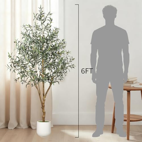 6ft Artificial Olive Tree Indoor with White Planter - Realistic Fake Plant for Home & Office Decor