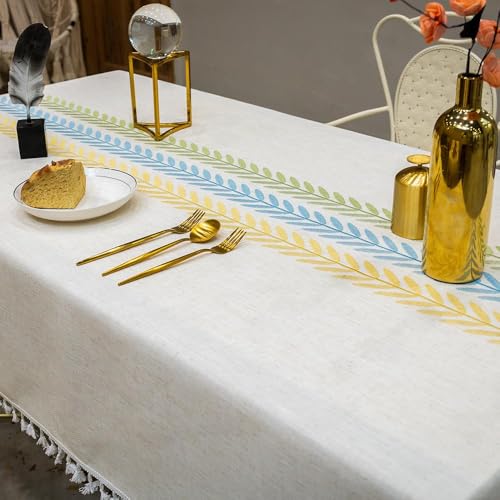Pahajim Rectangle Tablecloth Cotton Linen Table Cloth with Embroidery