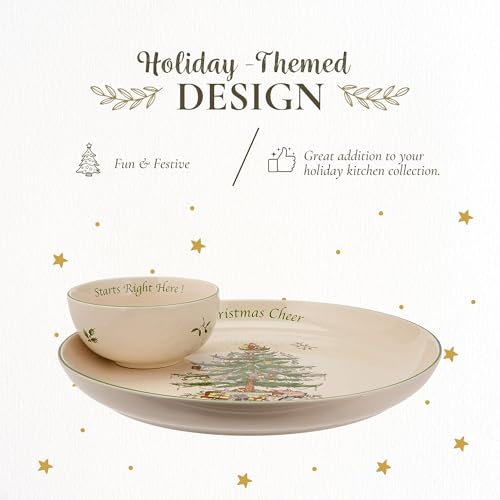Spode Christmas Tree Chip & Dip Set - 12.5-Inch Holiday Serveware with Bowl