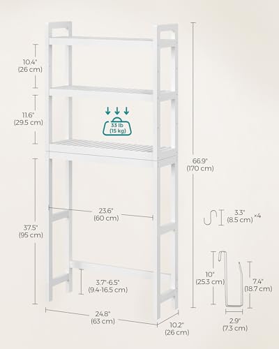 Over-the-Toilet Storage Shelf Bamboo 3 Tiers Cloud White - Adjustable Bathroom Organizer