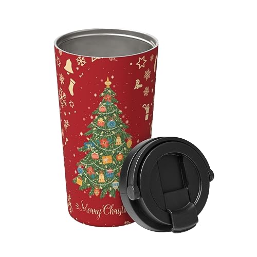 Bassyil Christmas 17oz Insulated Travel Mug with Flip Lid Stainless Steel Spill-Proof Cup