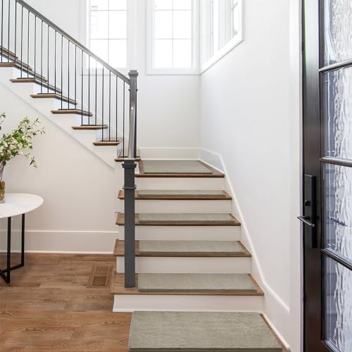 PURE ERA Cream Gray 8x30 Inch Carpet Stair Treads 14 Pcs Non-Slip Home Decor