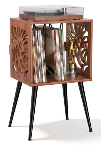 Vinyl Record Storage Stand with Space for 100+ Albums and Turntable Shelf