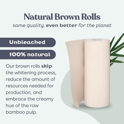 Betterway Unbleached Bamboo Paper Towels 12 Rolls - Eco-Friendly, Compostable, 2-Ply, Natural Brown