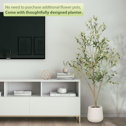 White 6ft Faux Olive Tree with Planter - Indoor Artificial Plant for Home Office Decor