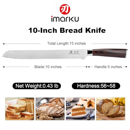 imarku 10-Inch Dark Brown German High-Carbon Stainless Steel Bread Knife – Professional Slicing Tool