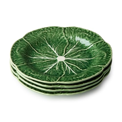 Cerified International Green Cabbage Salad Plates Set of 4, 9-inch Leaf-Shaped Stoneware