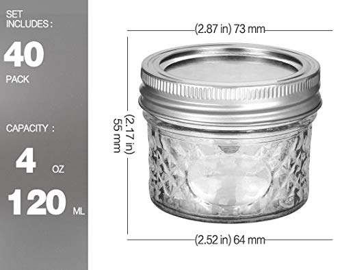 40 Pack Mason Jars with Lids - 4oz Canning Jelly Jars, Food Grade, Vintage Style