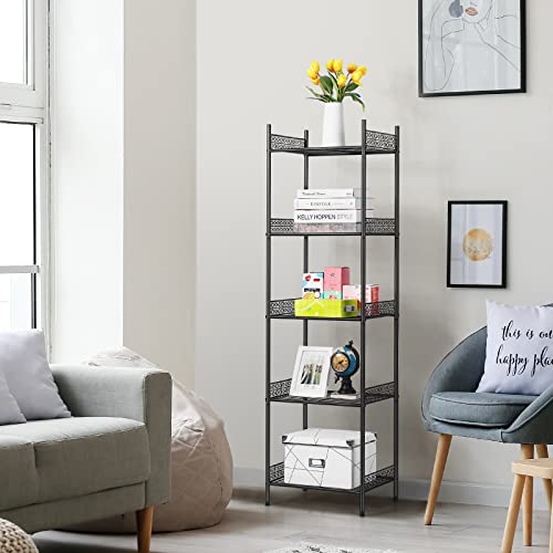 Nandae 5-Tier Metal Bathroom Storage Shelf Black - Heavy Duty Towel Rack & Organizer