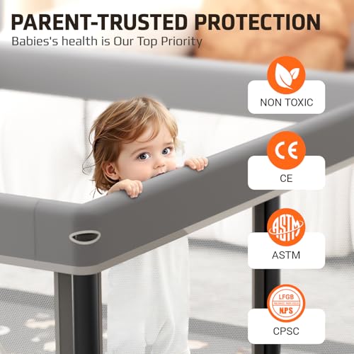 Foldable Baby Playpen with Mat,50"×50" Collapsible Playard for Babies
