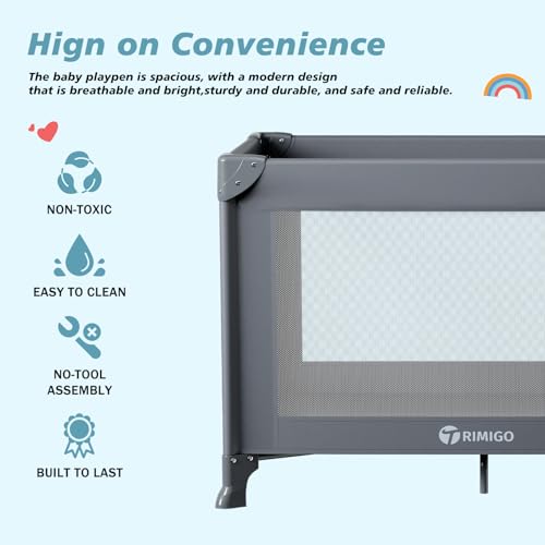 Grey Portable Baby Playard & Travel Crib with Mattress - Foldable & Lightweight