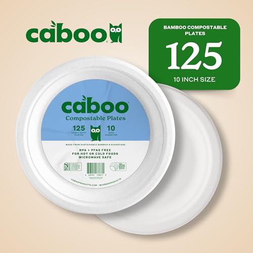 Disposabe Bamboo Paper Plates 125 Pack - 10 Inch Eco-Friendly, Biodegradable Party Tableware