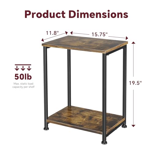 15.75 x 11.8 x 21.5 Inch Set of 2 Rustic Brown End Tables - Space-Saving Nightstands for Living Room & Bedroom