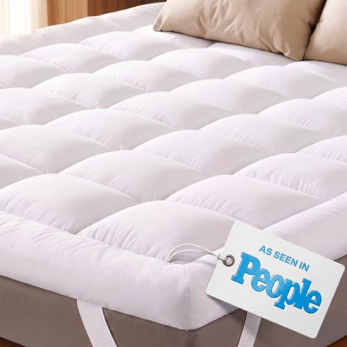 White Twin XL Mattress Topper - Ultra Soft & Cooling Support, Adjustable Straps