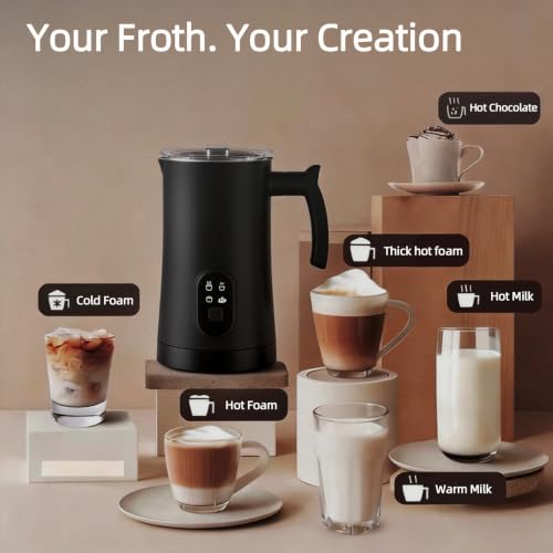 Milk Frother and Steamer 4-in-1 Electric Foam Maker - Black