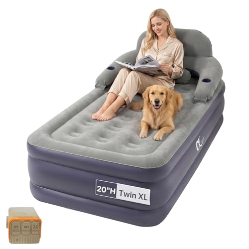 Twin XL Air Mattress with Built-In Rechargeable Pump & Detachable Headboard