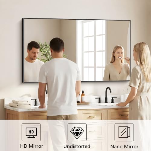 DESBING 50" x 30" Black Rectangle Wall Mirror with Metal Frame for Bathroom & Living Room