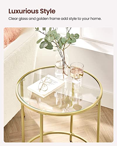 VASAGLE Gold Glass Side Table with Metal Frame - Minimalist End Table