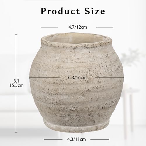 Briful 6.1'' Cream White Rustic Ceramic Vase with Distressed Texture - Farmhouse Table Decor