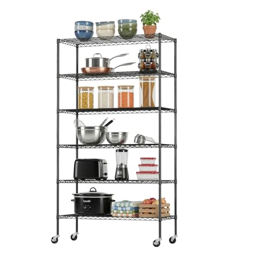 18x45x82-Inch 6-Tier Wire Shelving Unit with Locking Casters - Black