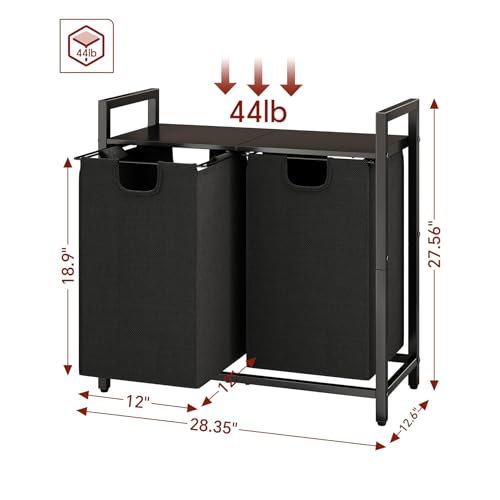 Kitstorack Black Laundry Organizer with Shelf & 2 Removable Bags, 2 x 11.8 Gallons