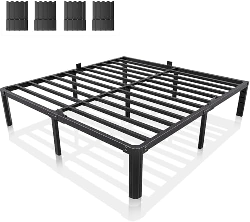 Black King Metal Bed Frame 14 Inch Heavy Duty Platform Bed No Box Spring Needed