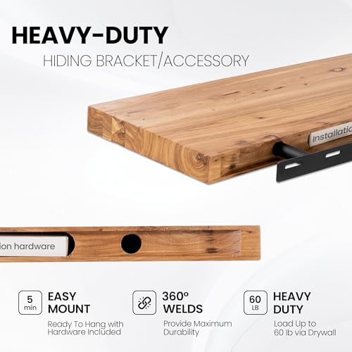 Fun Memories 24Inch Floating Shelves, 8" Deep Solid Elm Wood Live