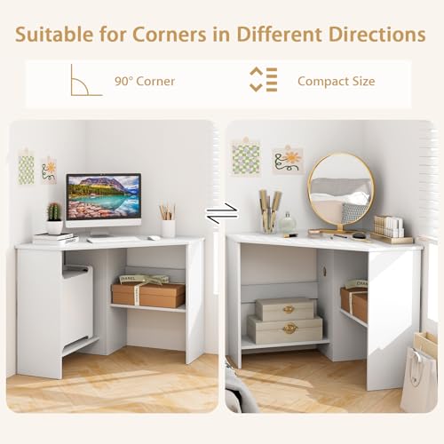Tangkula White Corner Desk 33.5 x 33.5 x 29 Inches Space-Saving Study Table