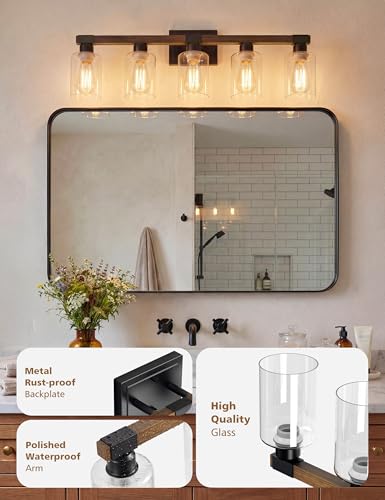 VOLISUN Farmhouse Wood 5-Light Bathroom Vanity Light Fixture, UL Certified
