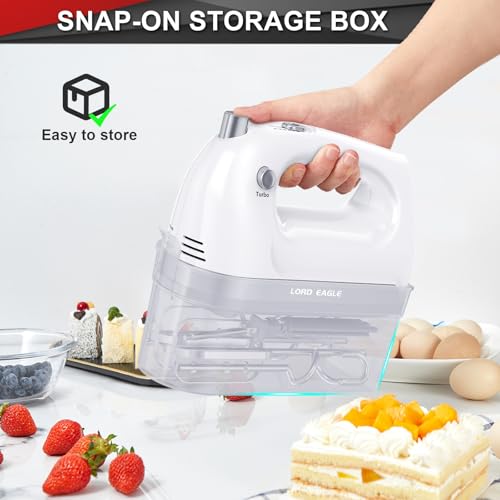 Lord Eagle White Hand Mixer 400W 5-Speed Electric Handheld Kitchen Appliance