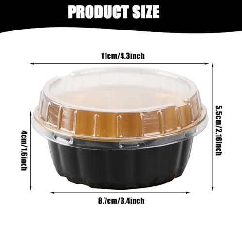 Disposable Aluminum Foil Cup with Lids - 8 oz Black and Gold Ramekins Set of 100