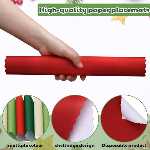 Panelee Classic Color Christmas Paper Placemats 120 Pcs 10 x 14 in Disposable Table Mats