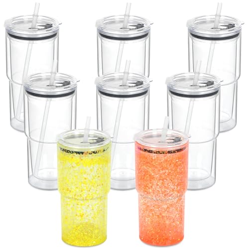 18 Oz 8 Pack Acrylic Snowglobe Tumbler with Pre Drilled Hole