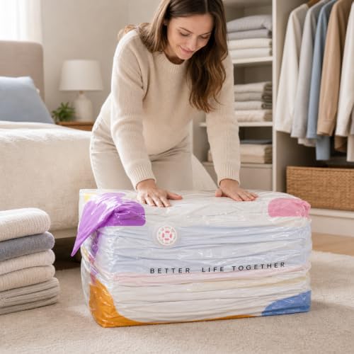XL No-Pump Vacuum Storage Bags 5 Pack - Space Saver for Comforters, Bedding, Clothes