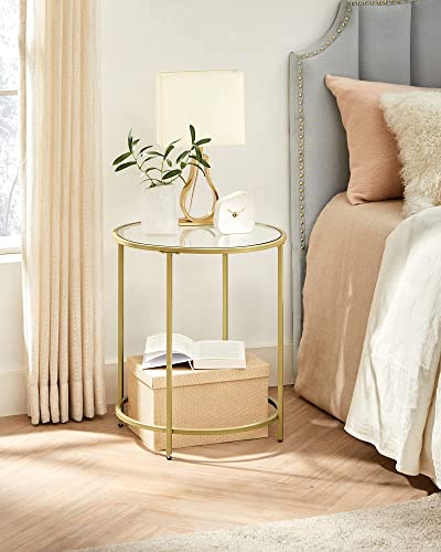 VASAGLE Gold Glass Side Table with Metal Frame - Minimalist End Table