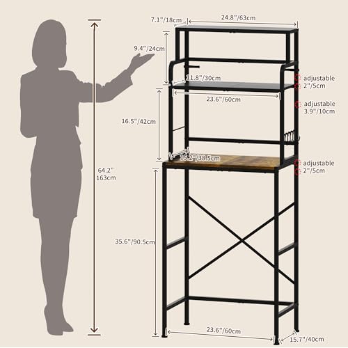 Mini Fridge Stand with 3 Tiers and Storage - Adjustable Shelves, Brown
