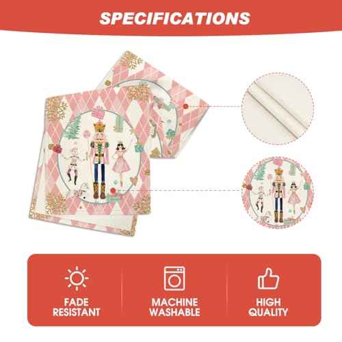 Artoid Mode Pink Diamond Plaid Nutcracker Snowflake Christmas Table Runner, Seasonal Winter Kitchen Dining Table Decoration for Home Party Decor 13x72 Inch