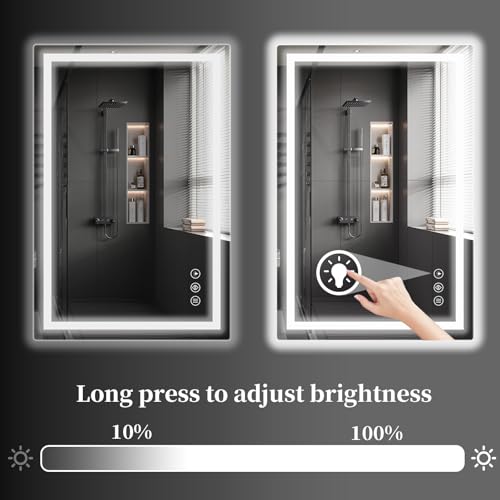 Koonmi 40x30 LED Bathroom Mirror with 3 Light Modes & Defogging