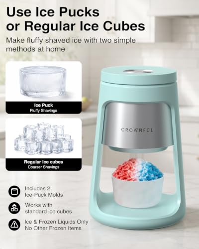 Electric Ice Shaver Machine - Blue 130W Snow Cone & Slush Maker with 2 Cups