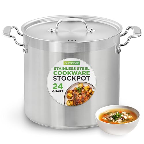 NutriChef 24 Quart Stainless Steel Stock Pot with Lid - Heavy Duty, Induction Base