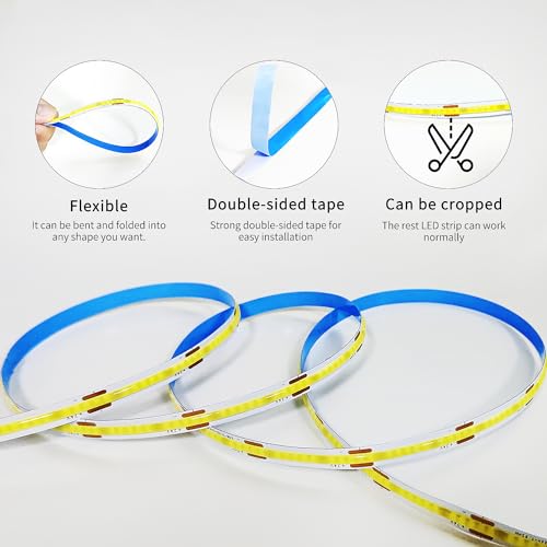Warm White COB LED Strip Lights 100ft Dimmable Rope Lights with Remote & App Control